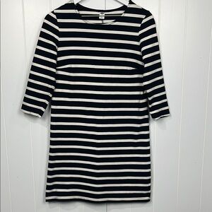 Old Navy Womens Knee Length Dress SP Black White Stripes 3/4 Sleeves Pullover